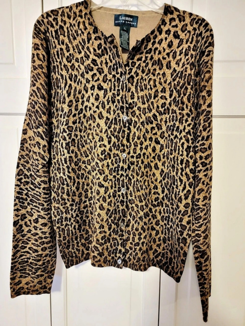 Lauren Ralph Lauren Leopard Print Silk Blend Button Down Size Large